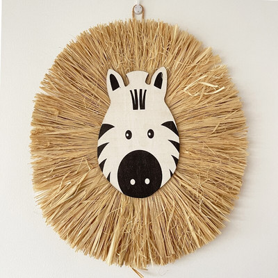 Nordijski ukrasi za dječju sobu Ručno izrađen ukras od drvene slame pleten u crtanom lavu Zidni viseći ukras za uređenje dječje sobe