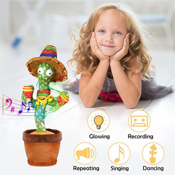 Bluetooth танцуващ кактус, говореща играчка 60/120 пееща песен Wriggle Cactus повтаря това, което казвате мек плюшен електрически говорещ кактус