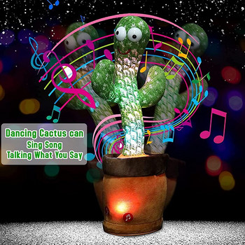 Bluetooth танцуващ кактус, говореща играчка 60/120 пееща песен Wriggle Cactus повтаря това, което казвате мек плюшен електрически говорещ кактус