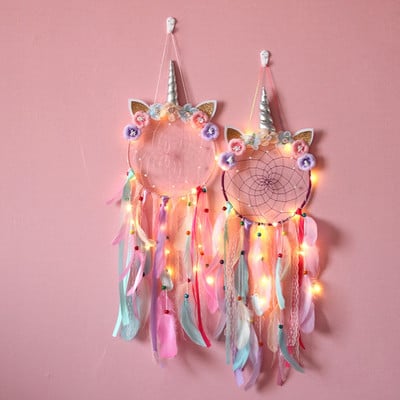 Vienaragio sapnų gaudyklės Boho mergaičių Kawaii kambario dekoras Kalėdų namų siena Rožinė sapnų gaudyklės dekoracija miegamojo darželio dovana kūdikiui