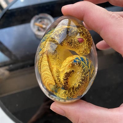 Skaidrus drakono kiaušinis, lava, dinozaurų derva, embrionas, kiaušinių dovana, dekoratyvinė kolekcija, suvenyrinės figūrėlės skulptūra ugnies drakonas Wyvern