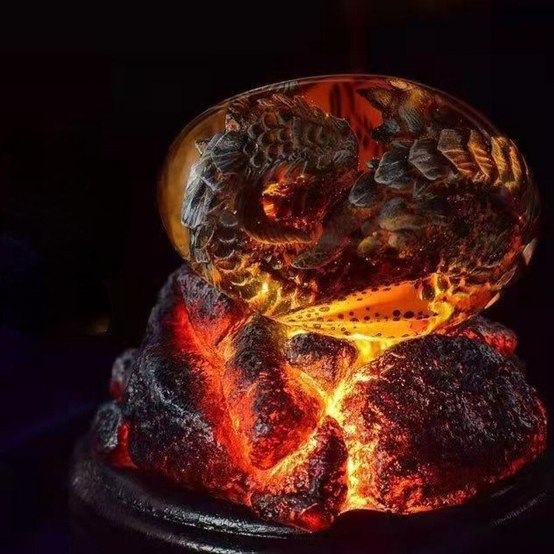 Skaidrus drakono kiaušinis, lava, dinozaurų derva, embrionas, kiaušinių dovana, dekoratyvinė kolekcija, suvenyrinės figūrėlės skulptūra ugnies drakonas Wyvern