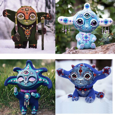 Új Kawaii Fantasy World Creature Dekorációk Kézzel készített Barkács Manó Gyanta szobor Rajzfilm Idegen kültéri Kert Lakberendezési figura