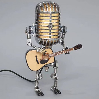 Винтидж микрофон робот с китара метални фигурки интериор настолна нощна лампа usb зареждане орнамент домашни фигурки декорация