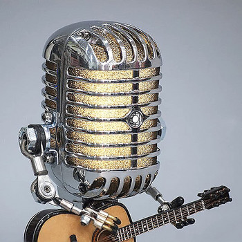Vintage ρομπότ μικροφώνου με μεταλλικά ειδώλια κιθάρας Εσωτερικό επιτραπέζιο φωτιστικό νύχτας Usb φόρτιση Στολίδι Φιγούρες σπιτιού Διακόσμηση