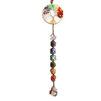 Αυθεντικό μενταγιόν με πέτρινο κρύσταλλο τσάκρα επτά χρωμάτων Κρεμαστό κοσμήματα Yoga Tree of Life Κρεμαστό κόσμημα γιόγκα με χειροποίητο μενταγιόν πολύτιμων λίθων