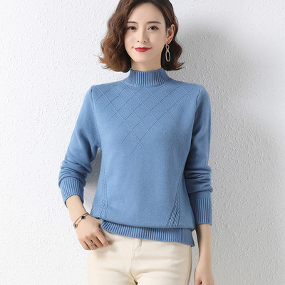 Moteriškas megztinis su žema polo apykakle