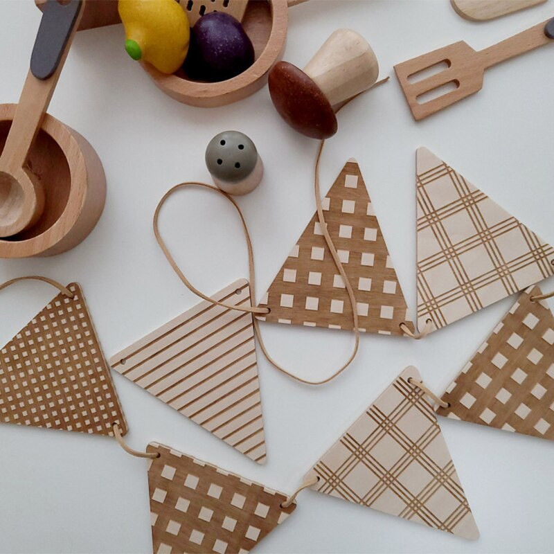 Medinė trikampė vėliava pakabinama ant sienos girlianda Kūdikių dušas Gimtadienio vakarėlis Baneris berniukų mergaičių kambario darželio dekoras nuotraukų rekvizitai