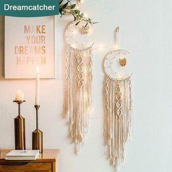 Bohemian βαμβακερό σχοινί υφαντό με δαντέλα Dream Catcher Στολίδι για το σπίτι Στολισμός γάμου φίλη Δώρο Wind Chimes Owl Dreamcatchers