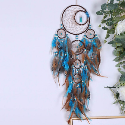5 körös nagy álomfogó türkiz tollas Boho fali akasztós hálószoba nappali dekorációhoz