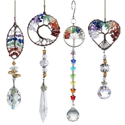 Дървото на живота Sun Catcher Crystal Wind Chimes Висящи декорации Витражи Градина Външен декор Начало Детска стая Висулка