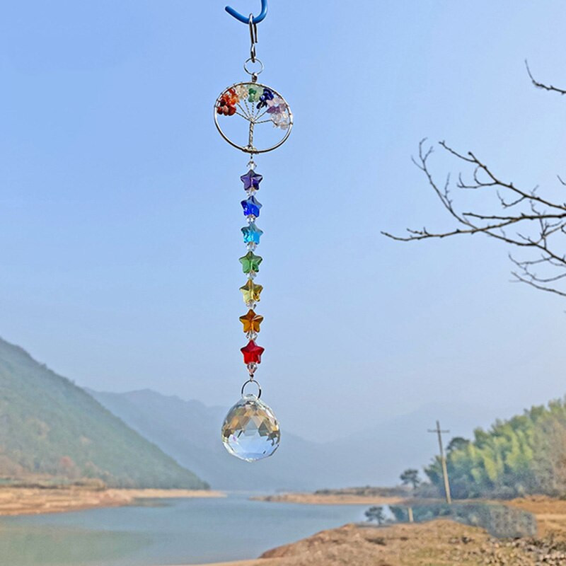 Életfa Napfogó Kristály szélcsengő Függő Dekorációk Ólomüveg Kert Kültéri Dekoráció Otthon Gyermekszoba Medál