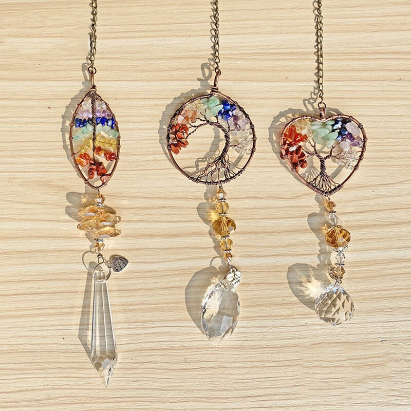 Életfa Napfogó Kristály szélcsengő Függő Dekorációk Ólomüveg Kert Kültéri Dekoráció Otthon Gyermekszoba Medál