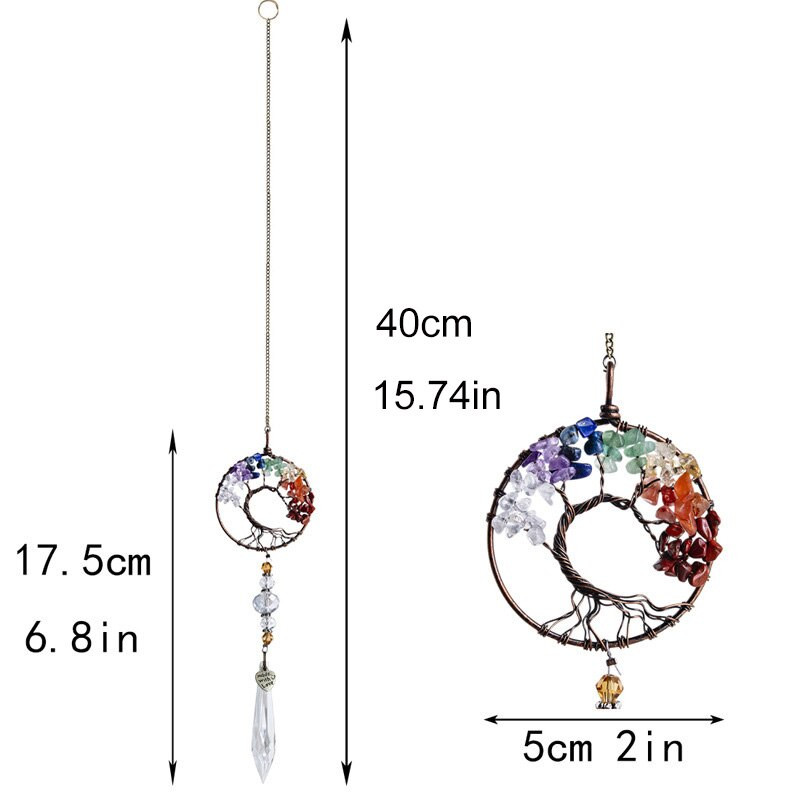 Életfa Napfogó Kristály szélcsengő Függő Dekorációk Ólomüveg Kert Kültéri Dekoráció Otthon Gyermekszoba Medál