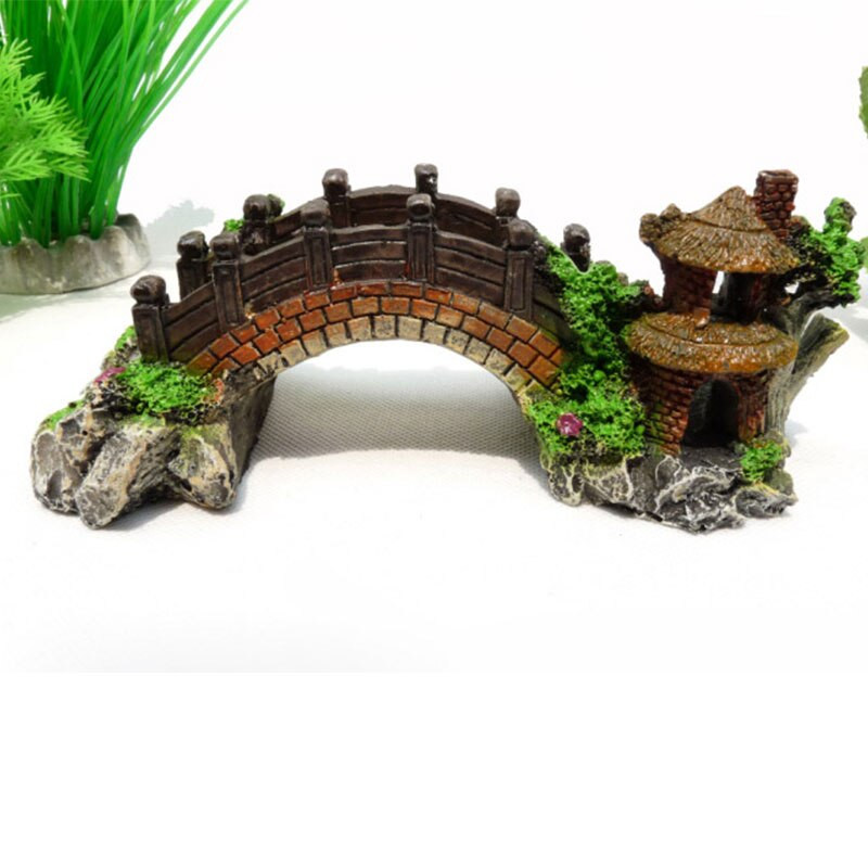 Bonsai gyanta nagy kő sziklahíd barna miniatűr kert tündér dísznövény edény dekor Haljáték híd gyanta fa halakhoz