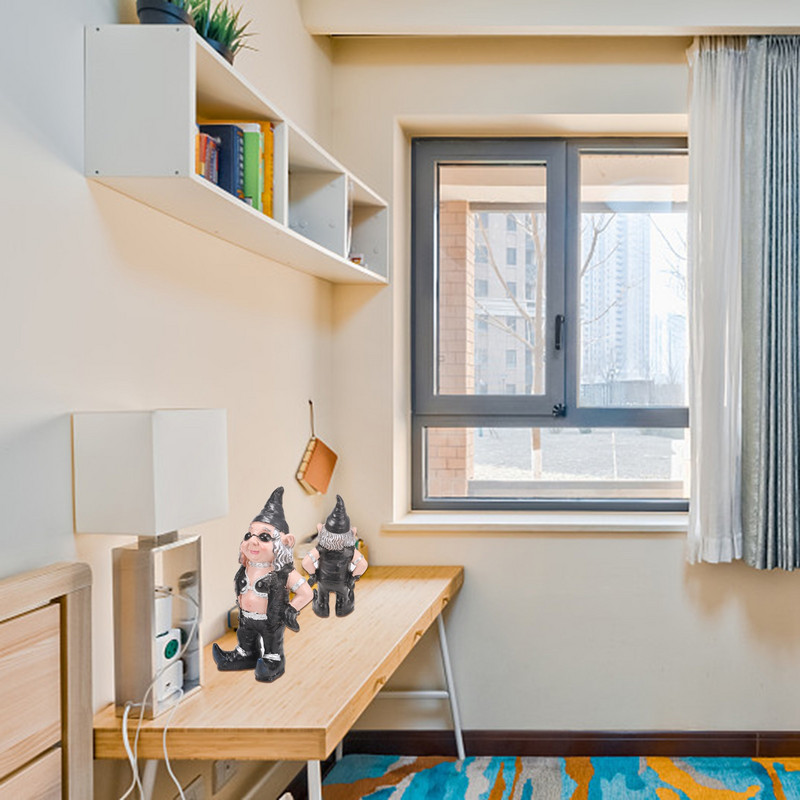 Gnomi Biker Dude & Babe Motociclet Gnome Garden Biker Gnome Cuplu Statui Rășină Figurine 16 cm