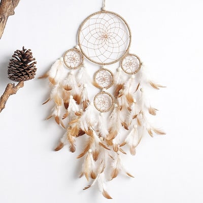 Fantasy Five Rings Dreamcatcher Art Home Kézműves Dísz Lógó Hálószoba Kézzel készített toll Valentin-napi Ajándékok Álomfogó