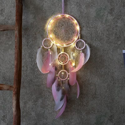 Fantasy Five Rings Dreamcatcher Art Home Kézműves Dísz Lógó Hálószoba Kézzel készített toll Valentin-napi Ajándékok Álomfogó
