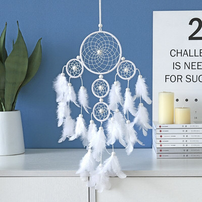 Fantasy Five Rings Dreamcatcher Art Home Kézműves Dísz Lógó Hálószoba Kézzel készített toll Valentin-napi Ajándékok Álomfogó