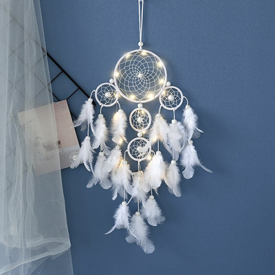 Fantasy Five Rings Dreamcatcher Art Home Kézműves Dísz Lógó Hálószoba Kézzel készített toll Valentin-napi Ajándékok Álomfogó