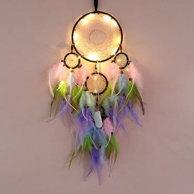 Fantasy Five Rings Dreamcatcher Art Home Kézműves Dísz Lógó Hálószoba Kézzel készített toll Valentin-napi Ajándékok Álomfogó