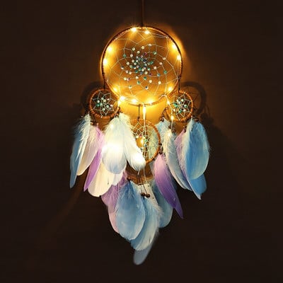 Fantasy Five Rings Dreamcatcher Art Home Kézműves Dísz Lógó Hálószoba Kézzel készített toll Valentin-napi Ajándékok Álomfogó