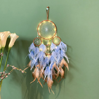 Fantasy Five Rings Dreamcatcher Art Home Kézműves Dísz Lógó Hálószoba Kézzel készített toll Valentin-napi Ajándékok Álomfogó