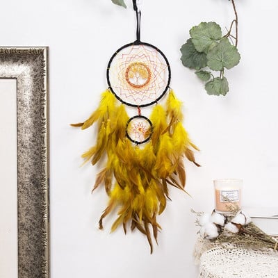 Fantasy Five Rings Dreamcatcher Art Home Kézműves Dísz Lógó Hálószoba Kézzel készített toll Valentin-napi Ajándékok Álomfogó