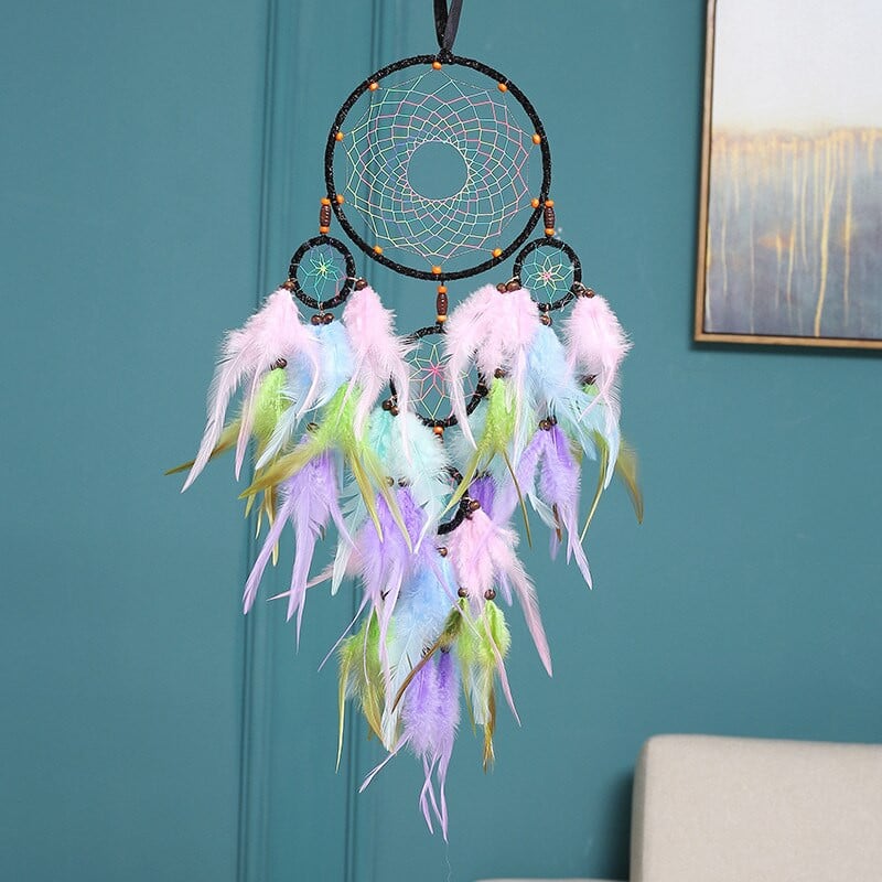 Fantasy Five Rings Dreamcatcher Art Home Kézműves Dísz Lógó Hálószoba Kézzel készített toll Valentin-napi Ajándékok Álomfogó