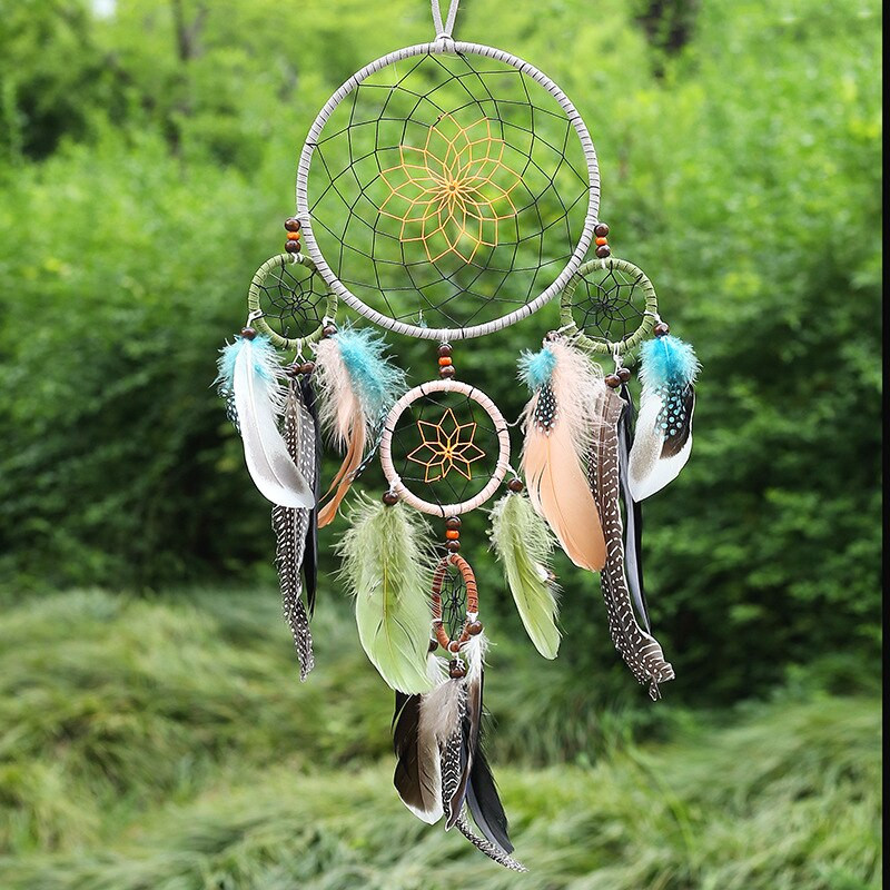 Fantasy Five Rings Dreamcatcher Art Home Kézműves Dísz Lógó Hálószoba Kézzel készített toll Valentin-napi Ajándékok Álomfogó