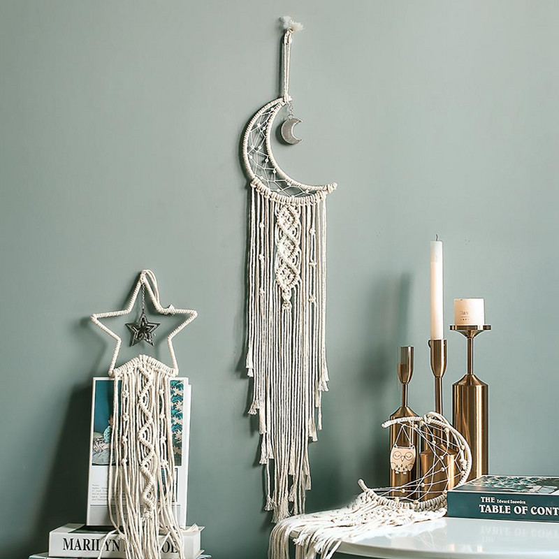 Nordic Star Moon Makramé lakberendezési kiegészítők Boho Decor Ramadan Girl Kids Baba szoba fali dekoráció Dreamcatcher falvédők