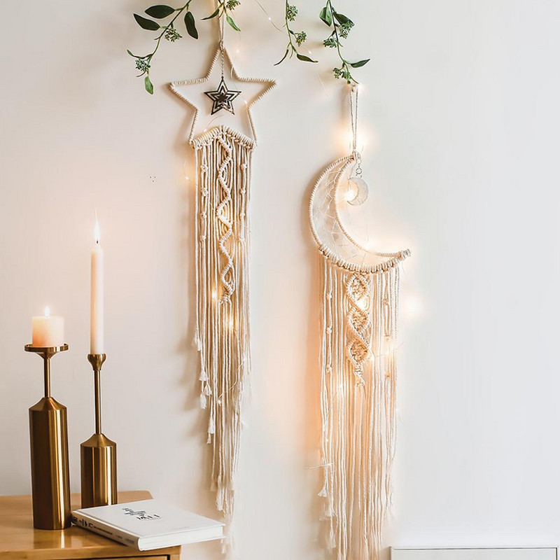 Nordic Star Moon Makramé lakberendezési kiegészítők Boho Decor Ramadan Girl Kids Baba szoba fali dekoráció Dreamcatcher falvédők