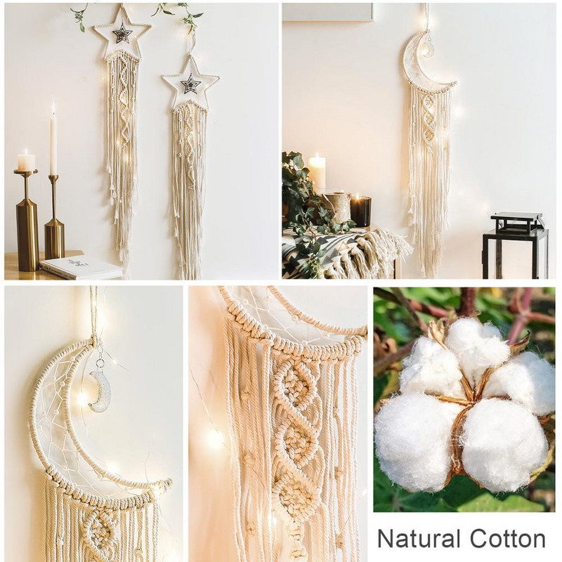 Nordic Star Moon Makramé lakberendezési kiegészítők Boho Decor Ramadan Girl Kids Baba szoba fali dekoráció Dreamcatcher falvédők