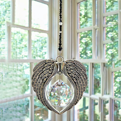 Crystal Angel Wing Suncatcher Висулка Rainbow Maker Висящи кристални призми Chakra Висулка за прозорец Декорация на дома и градината