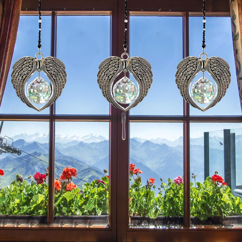Kristalno krilo anđela Privjesak hvatač sunca Rainbow Maker Viseći kristal Čakra Prizme Privjesak za prozor Dekoracija kućnog vrta