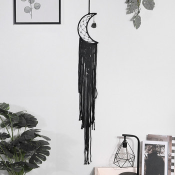 Black Sun Moon Dream Catcher Nordic Macrame Dreamcatcher με κρυστάλλινο τοίχο Διακόσμηση σπιτιού Αυλή Διακόσμηση υπνοδωματίου κήπου