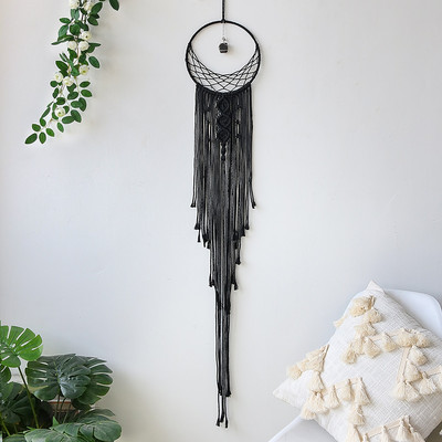 Black Sun Moon Dream Catcher Nordic makramé álomfogó kristályfallal szoba lakberendezési udvar kert hálószoba dekoráció