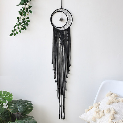 Black Sun Moon Dream Catcher Nordic makramé álomfogó kristályfallal szoba lakberendezési udvar kert hálószoba dekoráció