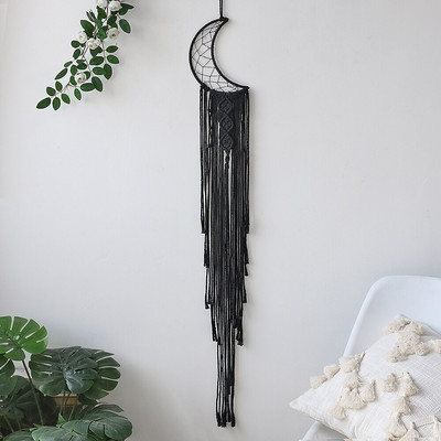 Black Sun Moon Dream Catcher Nordic makramé álomfogó kristályfallal szoba lakberendezési udvar kert hálószoba dekoráció