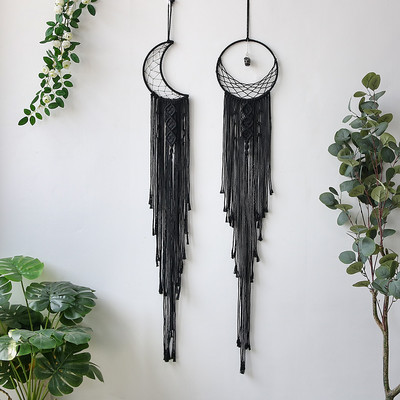 Black Sun Moon Dream Catcher Nordic makramé álomfogó kristályfallal szoba lakberendezési udvar kert hálószoba dekoráció