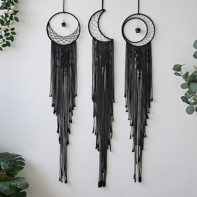 Black Sun Moon Dream Catcher Nordic makramé álomfogó kristályfallal szoba lakberendezési udvar kert hálószoba dekoráció