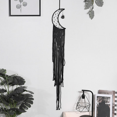 Black Sun Moon Dream Catcher Nordic makramé álomfogó kristályfallal szoba lakberendezési udvar kert hálószoba dekoráció
