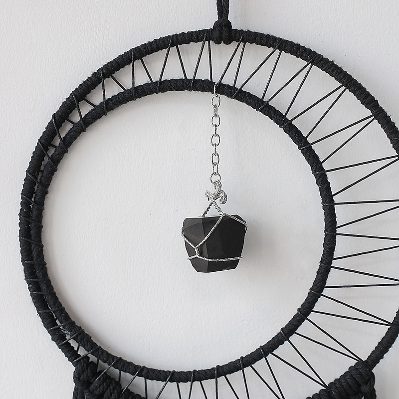 Black Sun Moon Dream Catcher Nordic makramé álomfogó kristályfallal szoba lakberendezési udvar kert hálószoba dekoráció