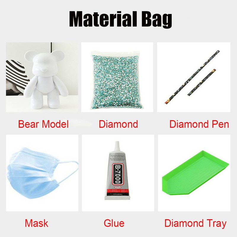 „Pasidaryk pats“ deimantinis meškiukas, rankų darbo krištolinis krištolas, smurtinio lokio figūrėlių rinkinys „Kawaii“ priedai darbalaukio papuošalai, dovana vaikams