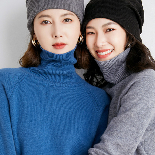 Μονόχρωμο γυναικείο πουλόβερ με ψηλό γιακά