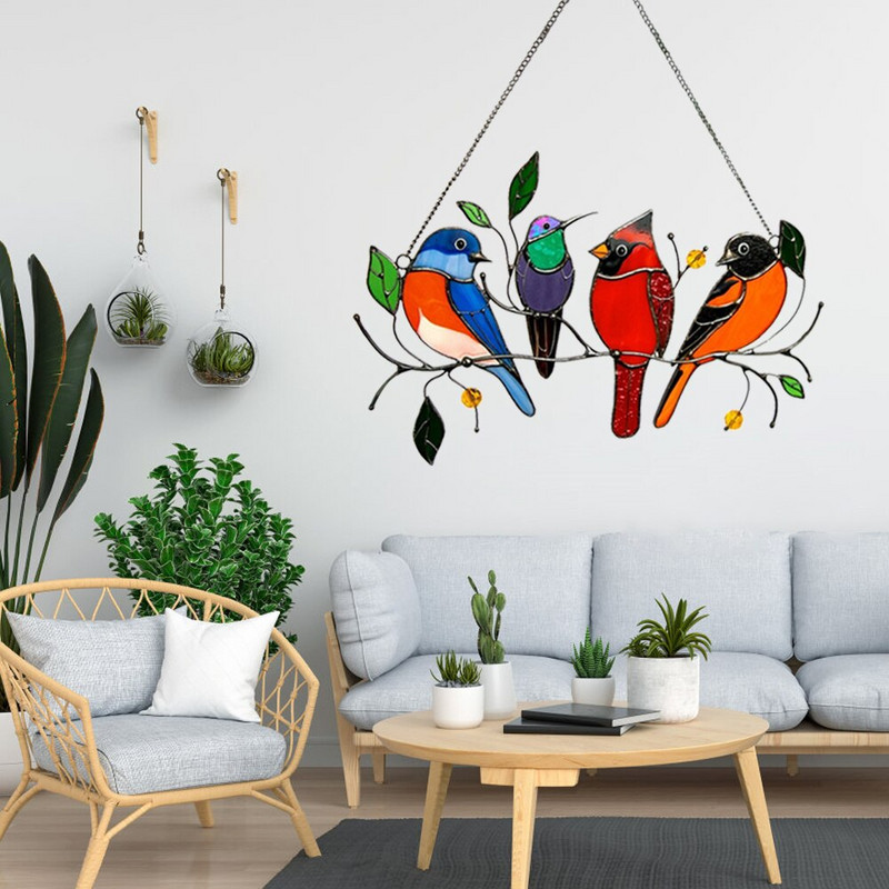 Pácolt madár otthoni ablak falra függesztő műanyag madarak díszek szobakiegészítők sokszínű madarak dekoráció anyák napi ajándék