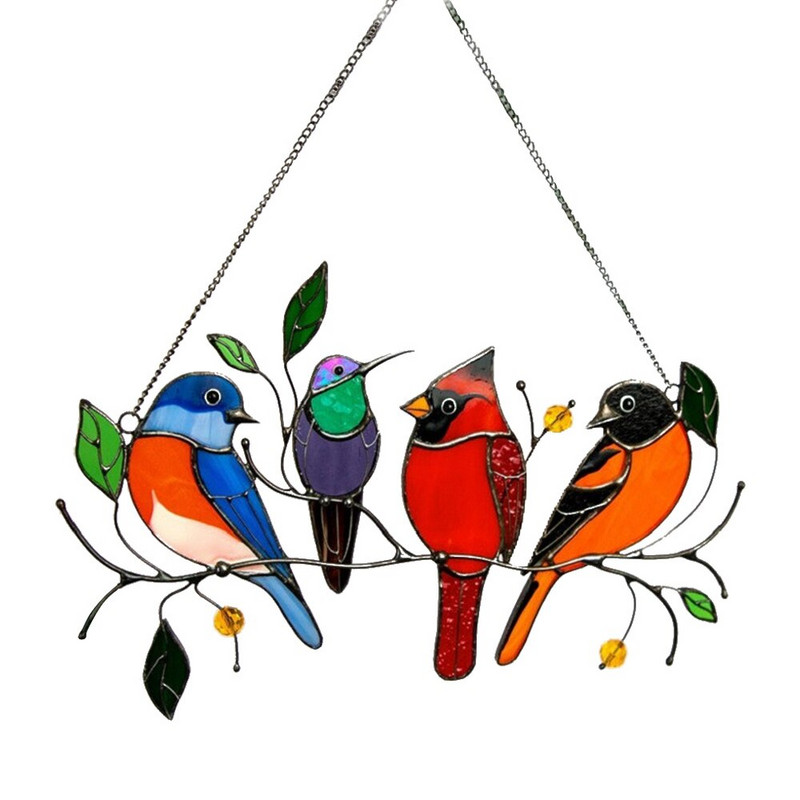 Pácolt madár otthoni ablak falra függesztő műanyag madarak díszek szobakiegészítők sokszínű madarak dekoráció anyák napi ajándék