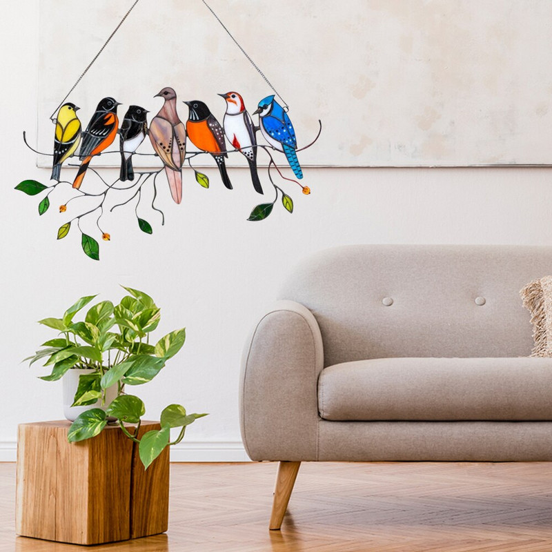 Pácolt madár otthoni ablak falra függesztő műanyag madarak díszek szobakiegészítők sokszínű madarak dekoráció anyák napi ajándék