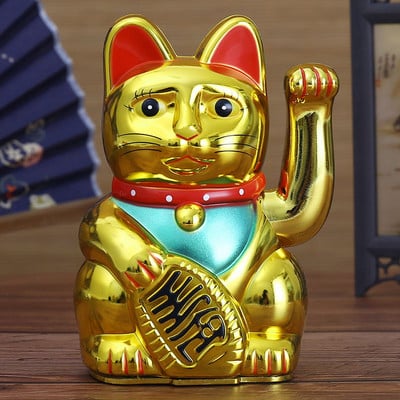 Kínai Feng Shui Beckoning Cat Wealth Fehér hullámzó szerencse / Lucky Cat 6"H Gold Ezüst Legjobb ajándék Good Luck Kitty Decor 5Type