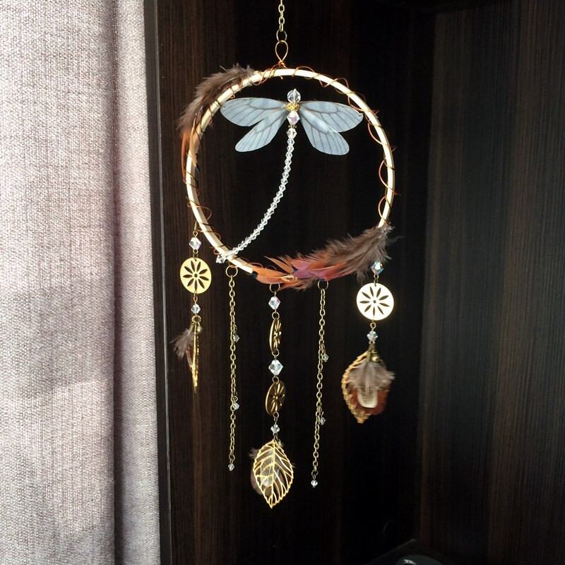 Bambusz karika kézzel készített kézműves fali művészet pávatollas álomfogó dekoráció otthoni szobába